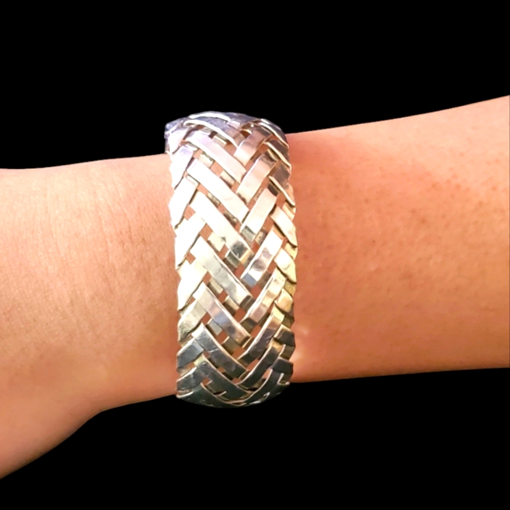 Vtg. Sterling Silver Wooven Cuff Bracelet